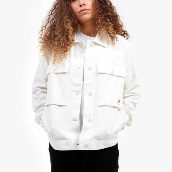 .Vans Women's Clark Jacket White Canvas Utility 100%‎ Cotton Grungey y2k Size L - Picture 1 of 8